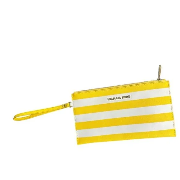 Michael Kors Jet Set Yellow Stripe Leather Wristlet - Picture 4 of 5